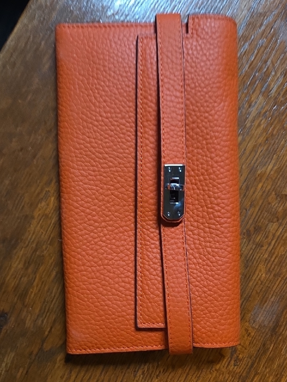 Orange Leather Strap Wallet Clutch